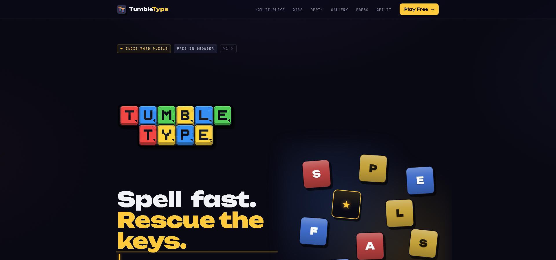 Tumble Type game website preview